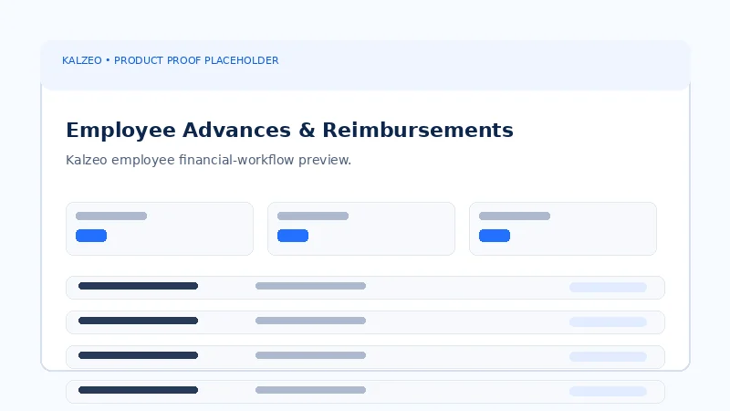 Kalzeo employee advances and reimbursement financial operations workspace