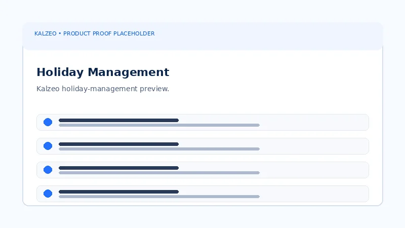 Kalzeo holiday management showing company and site holiday configuration