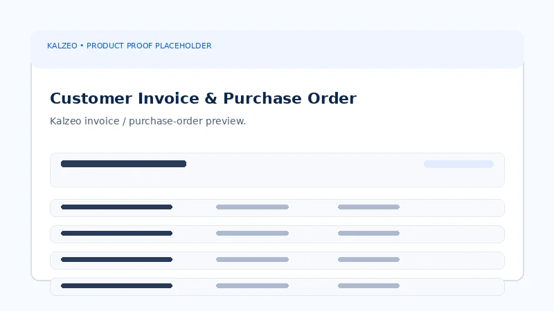Kalzeo customer invoice and purchase order business operations workspace
