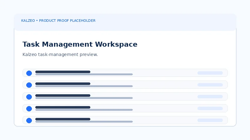 Kalzeo task management workspace showing task directory personal tasks assignments and work status